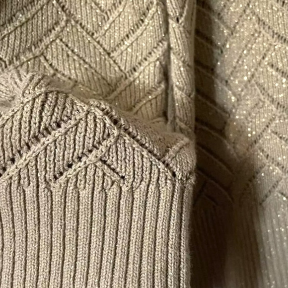 Soft Surroundings Sweater Women's Size X-Large Gold Metallic Collared Open Knit - Picture 6 of 8